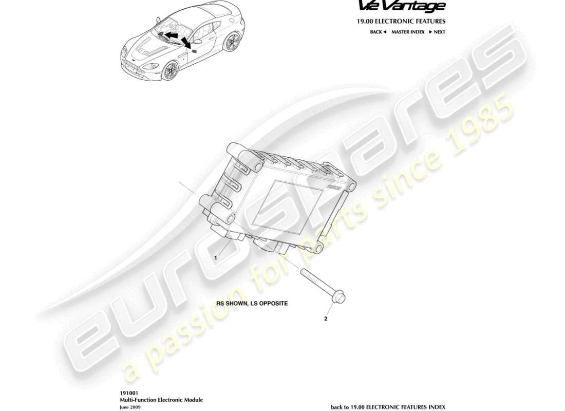 aston martin v12 vantage (2012) teilediagramm der multifunktionssteuerung