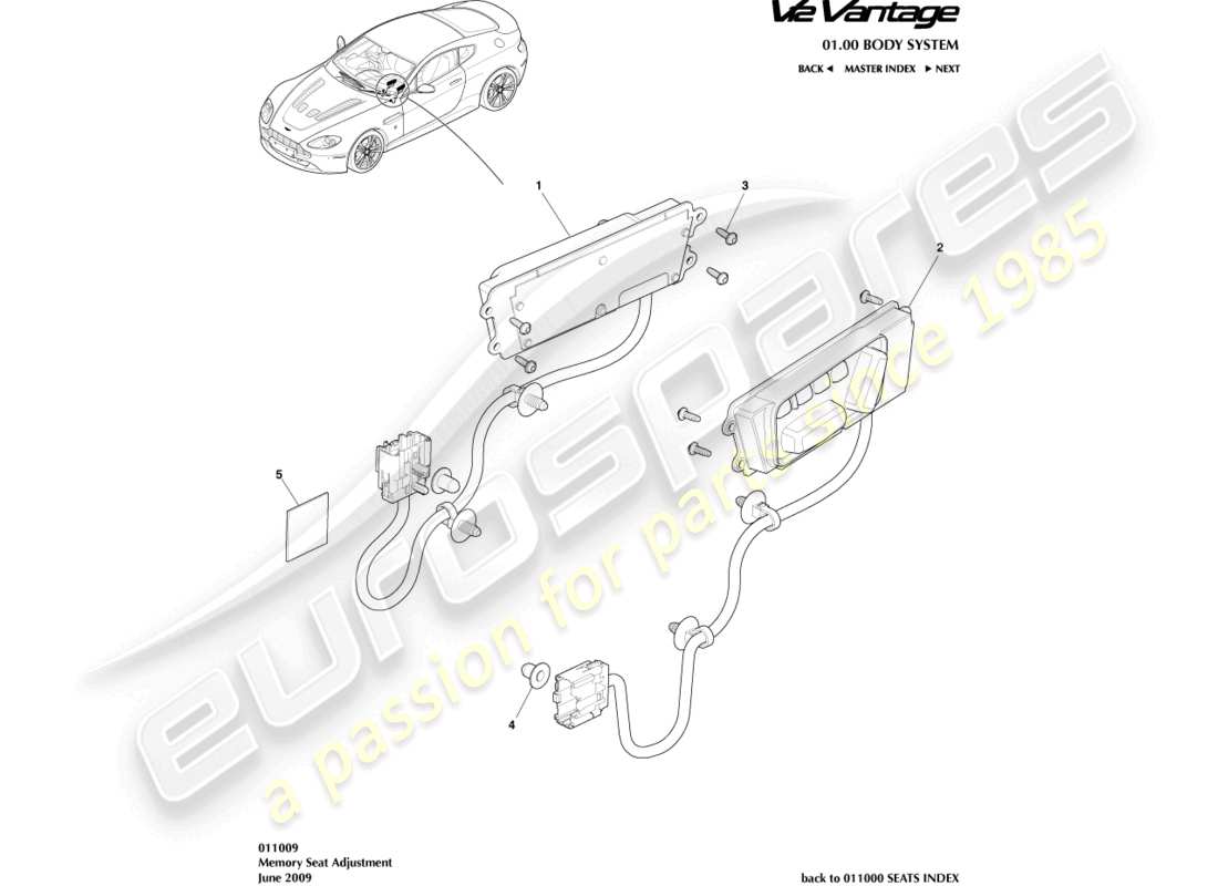 aston martin v12 vantage (2012) teilediagramm zur vordersitzeinstellung
