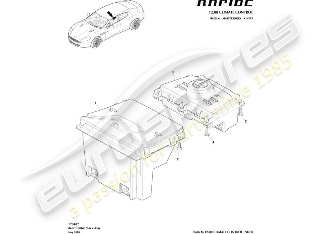 aston martin rapide (2016) teilediagramm für hintere hvac-steuerungen