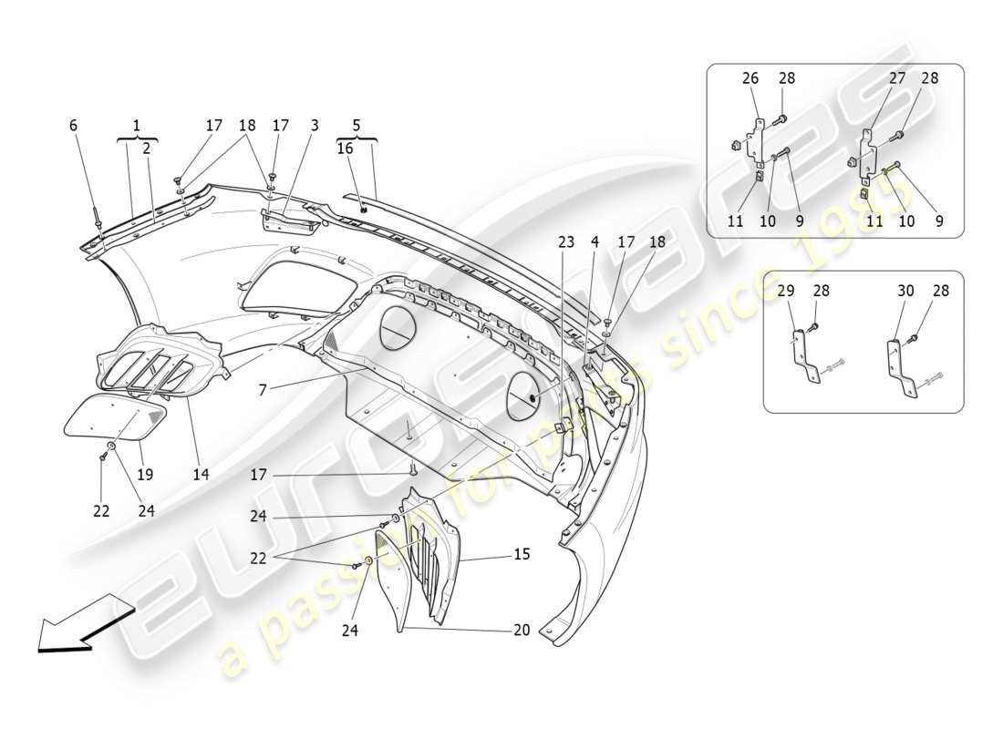 maserati granturismo s (2020) hintere stoßstange teilediagramm