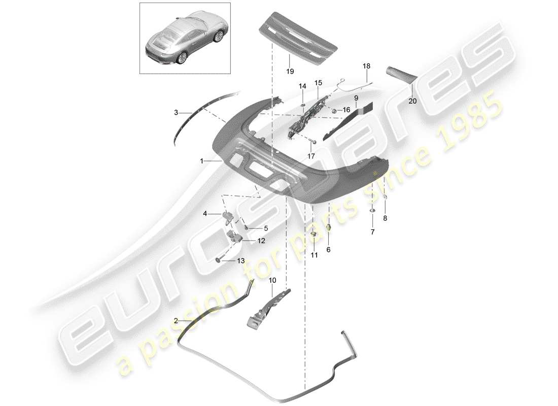 porsche 2018 (991-2) ersatzteildiagramm für obere staubox