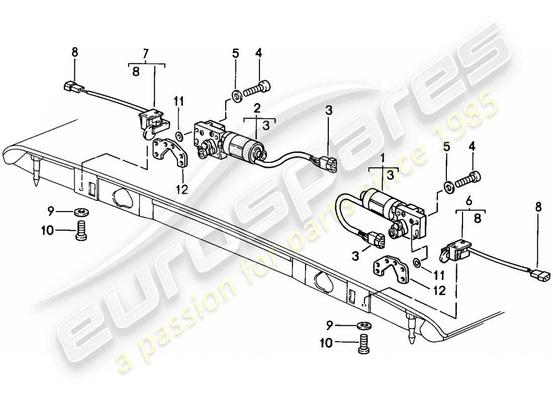 porsche 1989 (911) cabrioverdeck - verschluss - elektrisch verstellbar ersatzteildiagramm