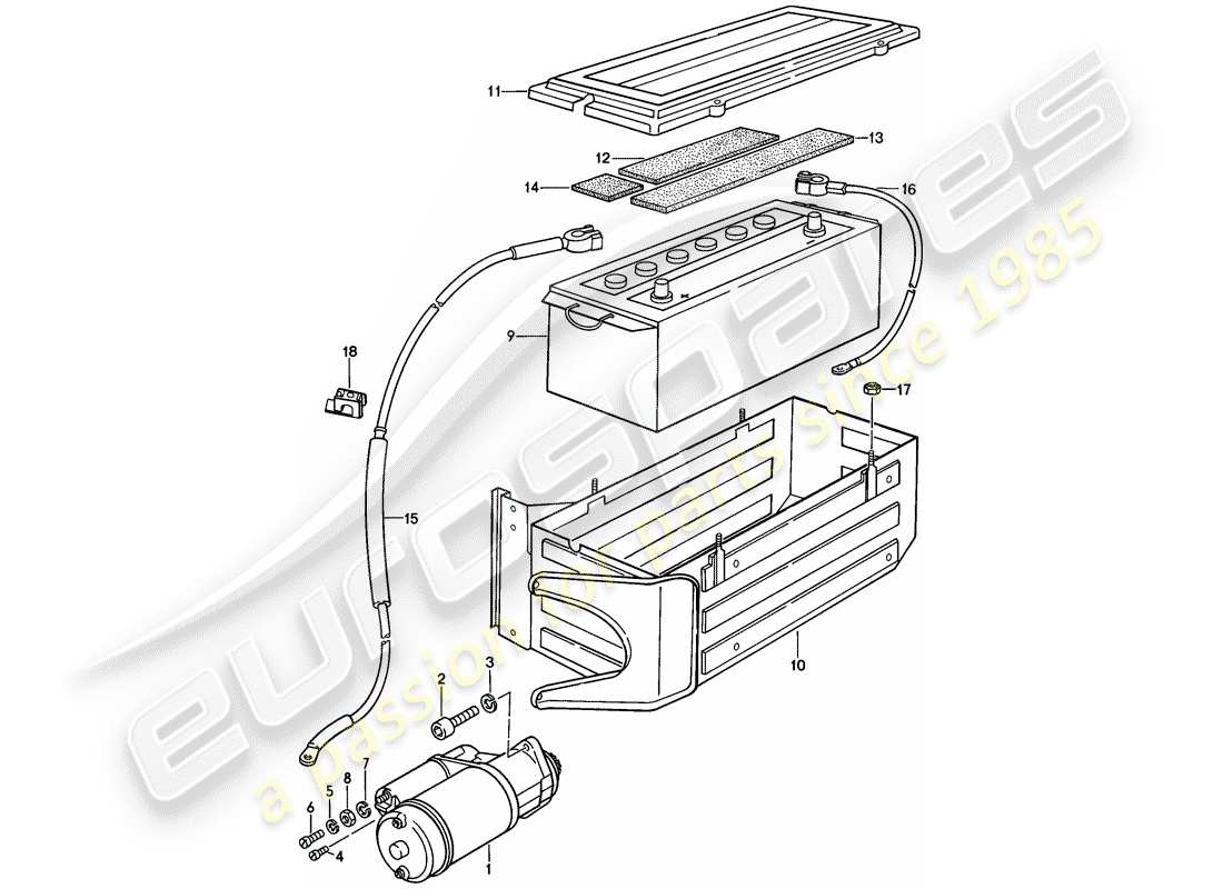 porsche 1981 (928) starter - batterie ersatzteildiagramm