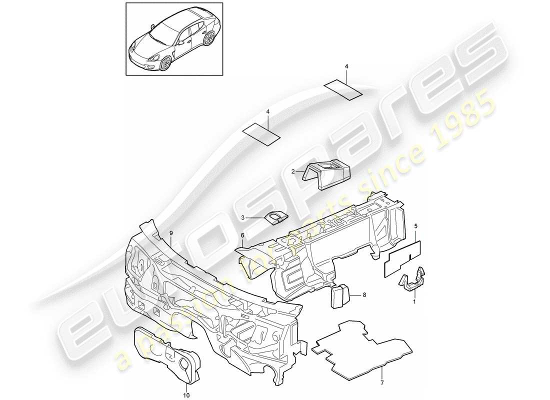 porsche 2014 (panamera 970) schallabsorber ersatzteildiagramm