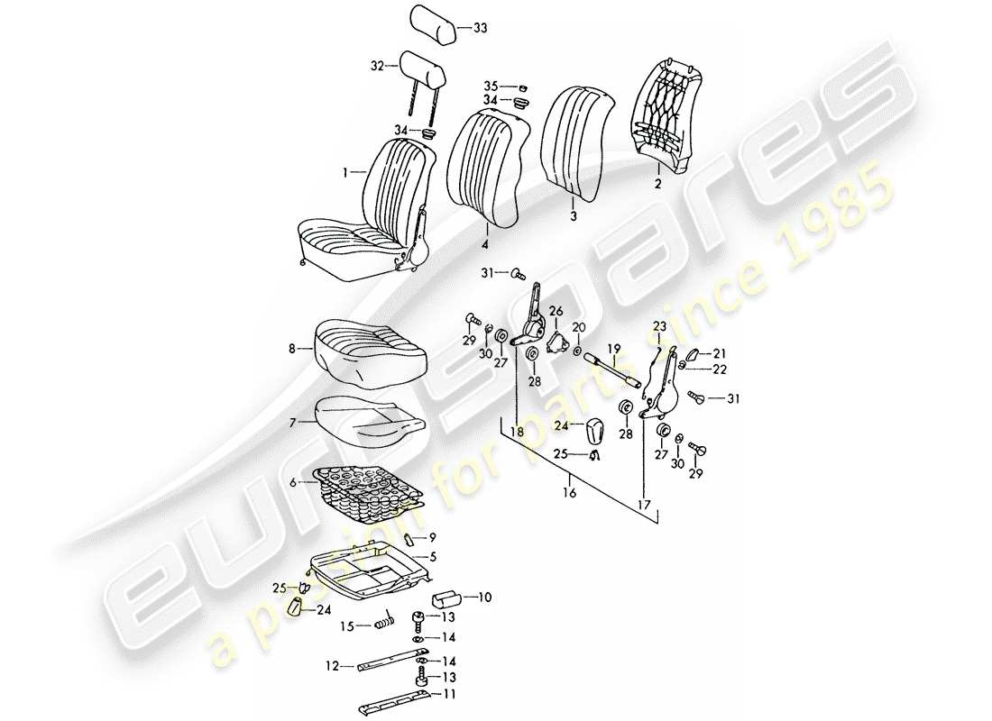 porsche 1970 (911) vordersitz teilediagramm