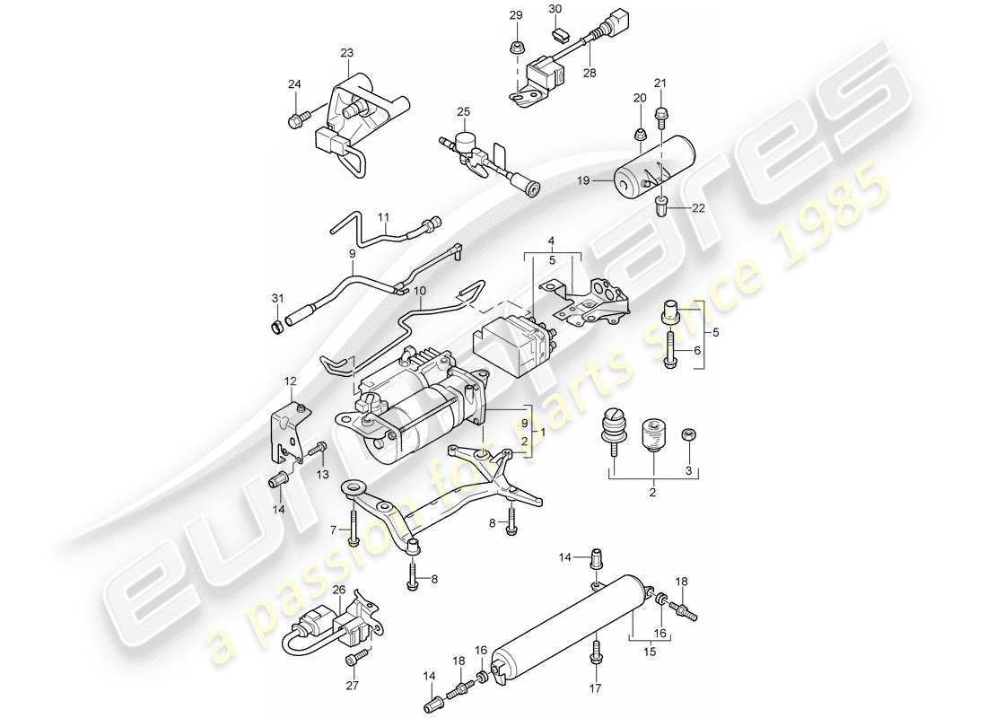 porsche 2008 (cayenne e1 9pa) selbstnivellierendes system teilediagramm