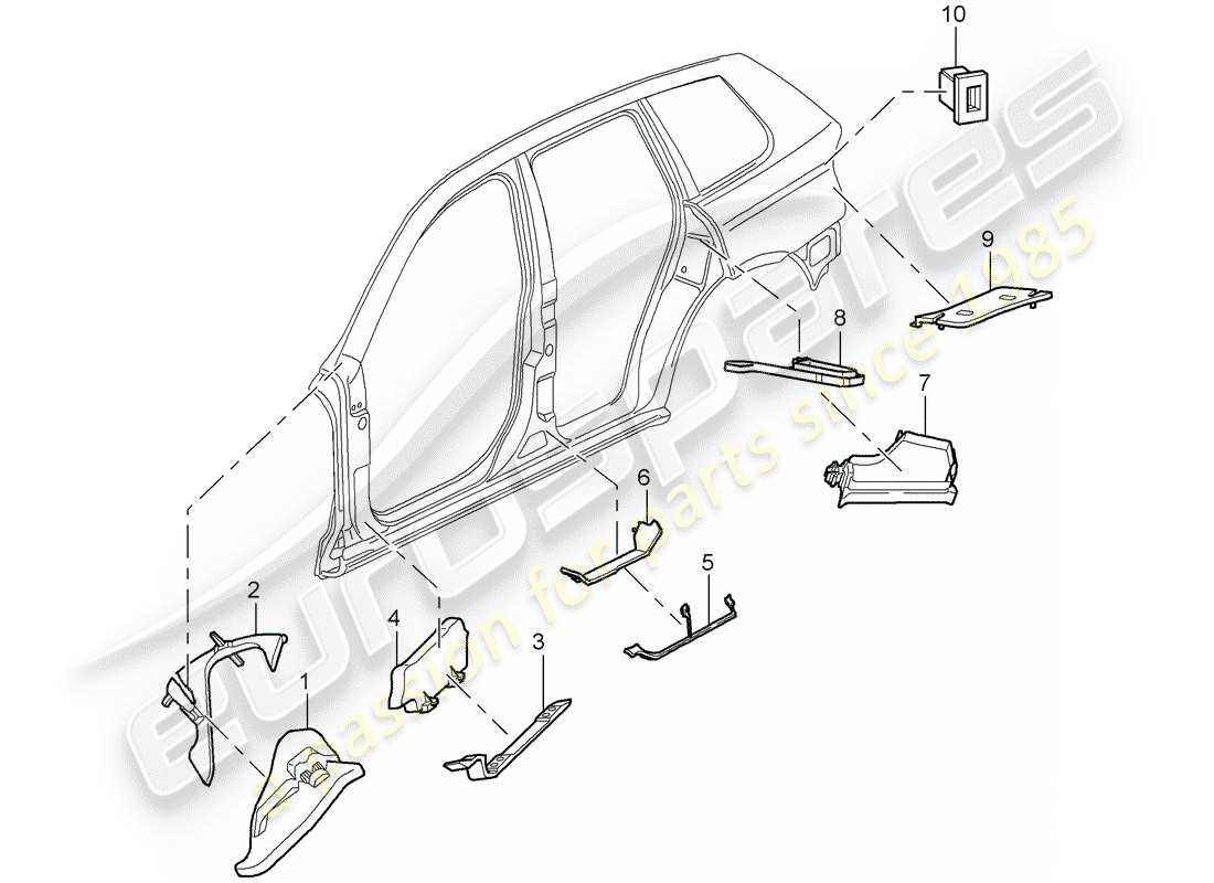 porsche 2008 (cayenne e1 9pa) schallabsorber ersatzteildiagramm