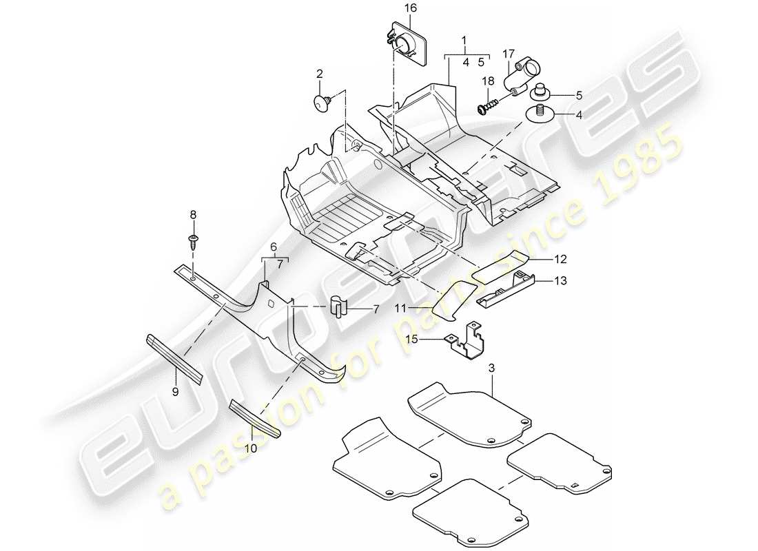 porsche 2008 (cayenne e1 9pa) bodenabdeckung ersatzteildiagramm