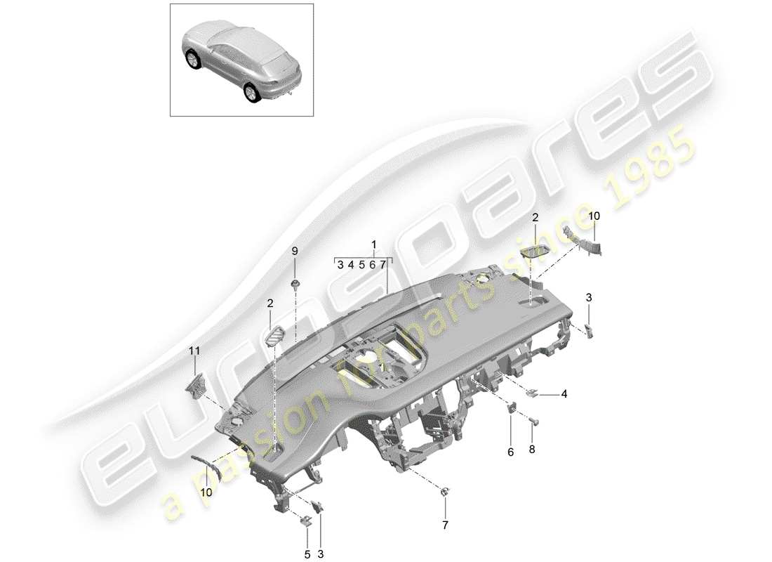 porsche 2018 (macan) armaturenbrettverkleidung - ersatzteildiagramm