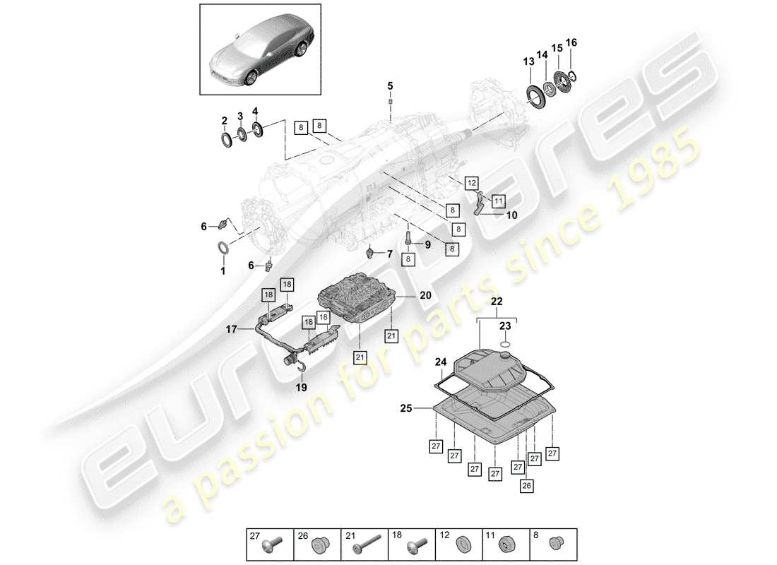 porsche 2018 (panamera 971-1) 8-speed doppelkupplungsgetriebe teilediagramm