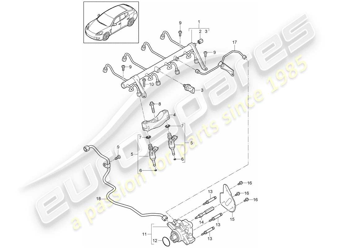 porsche 2013 (panamera 970) kraftstoffsammelrohr ersatzteildiagramm