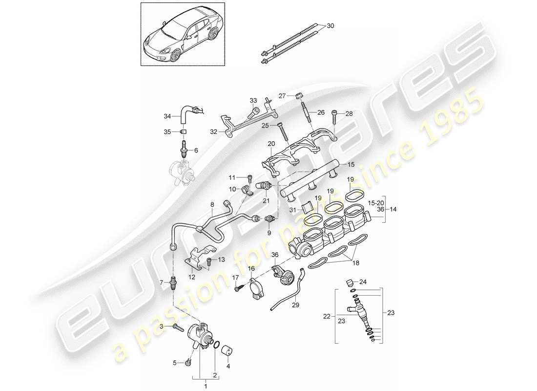 porsche 2013 (panamera 970) kraftstoffsammelrohr ersatzteildiagramm