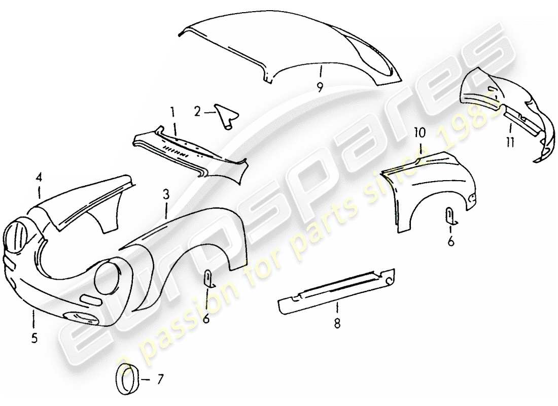 porsche 1955 (356/356a) außenverkleidung teilediagramm