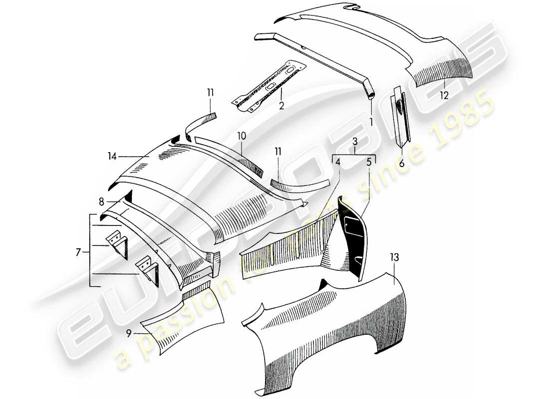 porsche 1954 (356/356a) aussenverkleidung - kotflügel ersatzteildiagramm