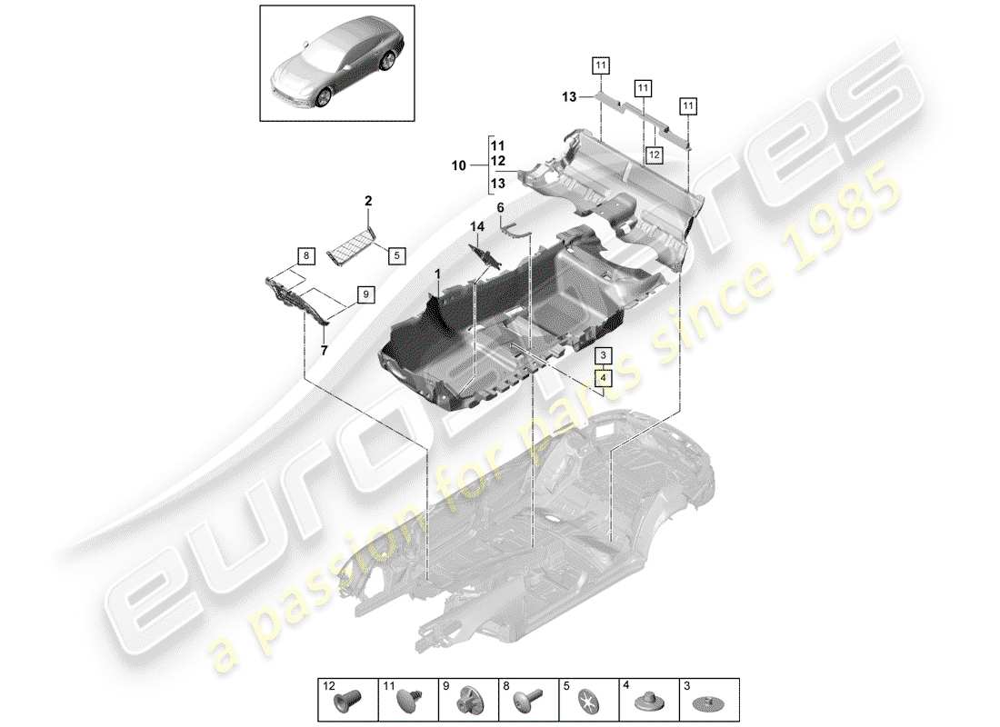 porsche 2018 (panamera 971-1) bodenabdeckung ersatzteildiagramm