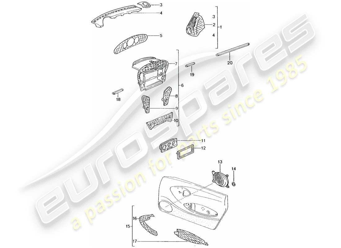 porsche 1986 (tequipment) fahrgastraum teilediagramm