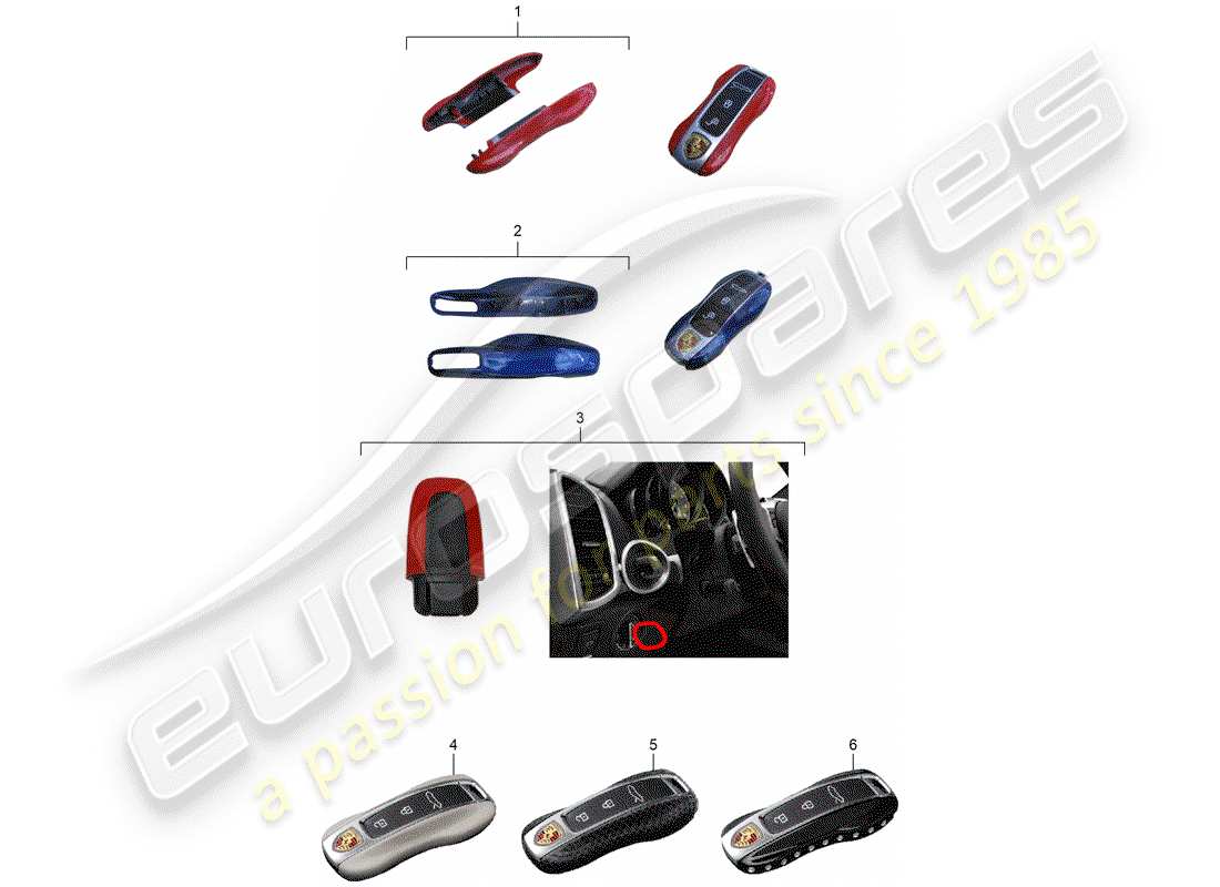 porsche 2016 (tequipment cayenne) schlüsselabdeckung ersatzteildiagramm