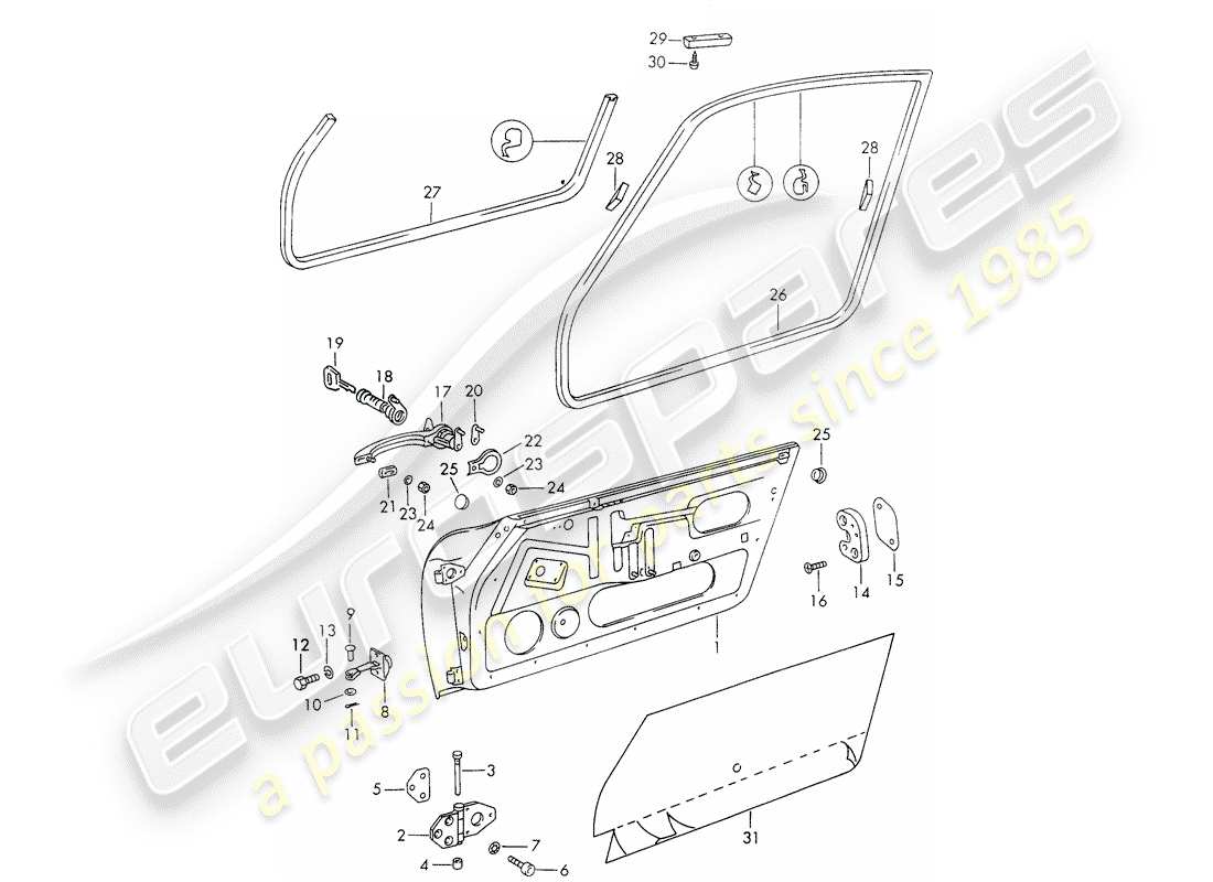 porsche 1971 (911) türen - mit einbauteilen ersatzteildiagramm