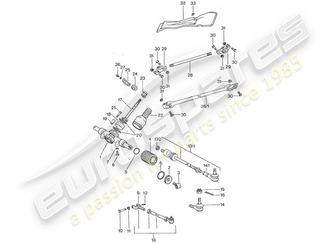 porsche 1976 (911) lenkgetriebe - lenkgestänge - lenkstange ersatzteildiagramm