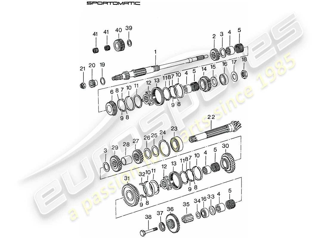 porsche 1977 (911) zahnräder und wellen ersatzteildiagramm