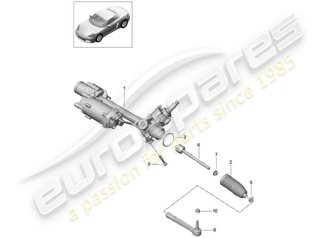 porsche 2018 (718 boxster) lenkgetriebe teilediagramm