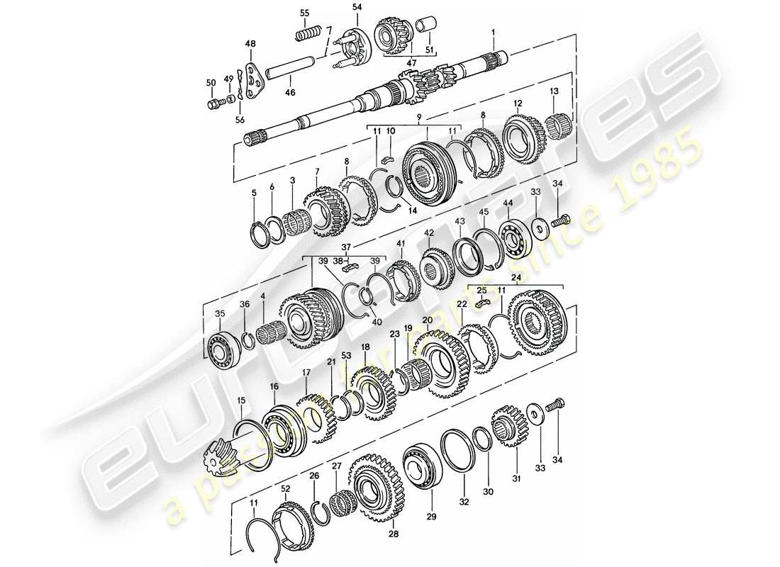 porsche 1983 (944) zahnräder und wellen - schaltgetriebe ersatzteildiagramm