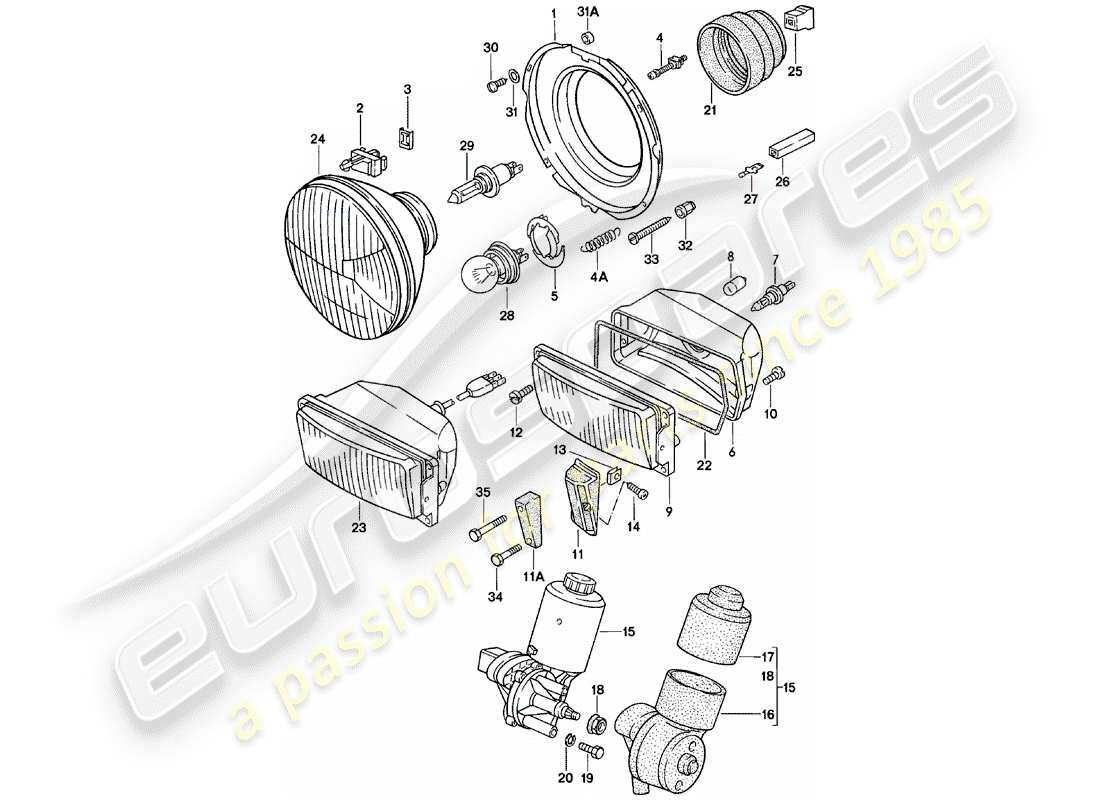 porsche 1982 (924) klappscheinwerfer - elektromotor - für - klappscheinwerfer - zusatzscheinwerfer ersatzteildiagramm