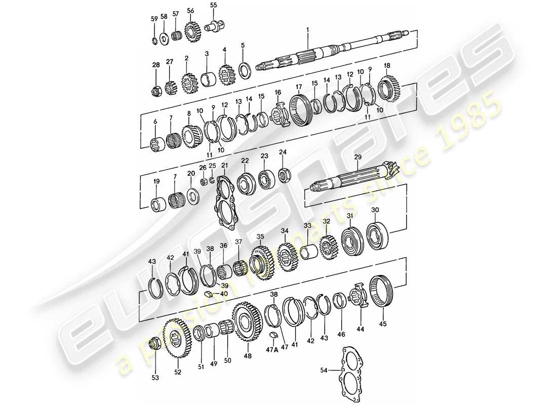 porsche 1987 (911) zahnräder und wellen - 4-speed ersatzteildiagramm