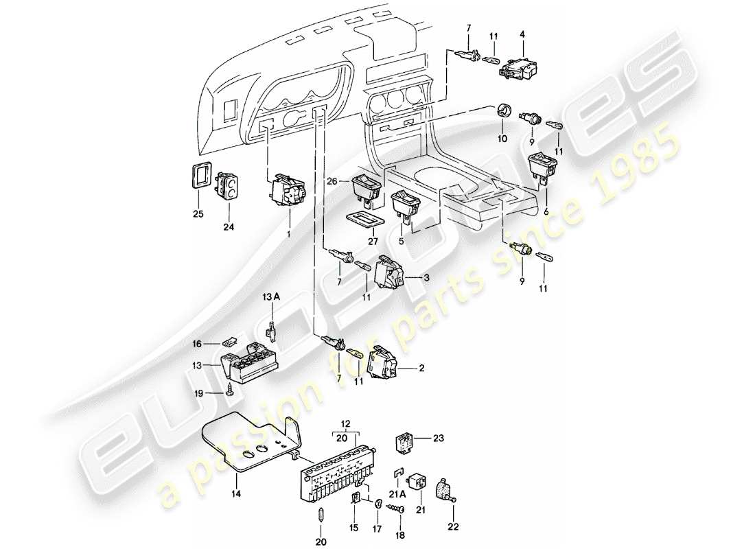 porsche 1984 (924) schalter - relaisplatte - relais ersatzteildiagramm