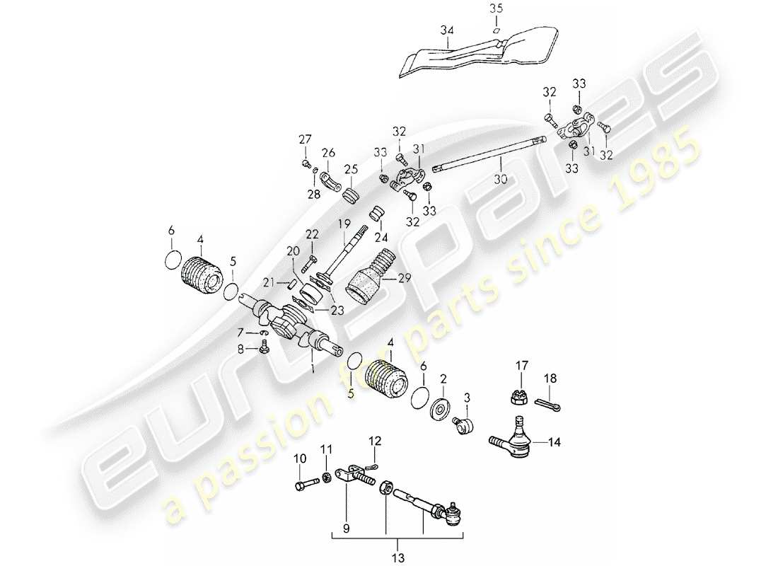 porsche 1973 (911) lenkgetriebe - lenkgestänge teilediagramm