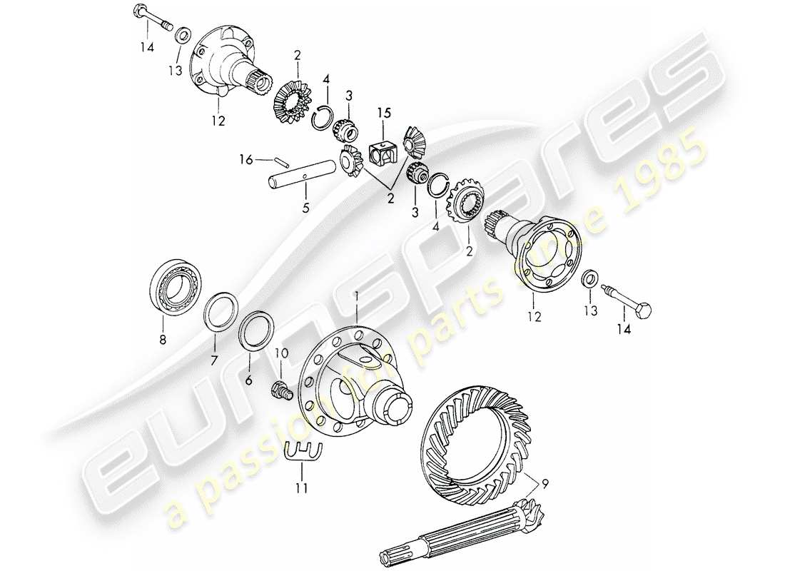 porsche 1971 (911) differential - für - schaltgetriebe - typ 915 - und - sportomatic - typ 925 - mit: - anker ersatzteildiagramm