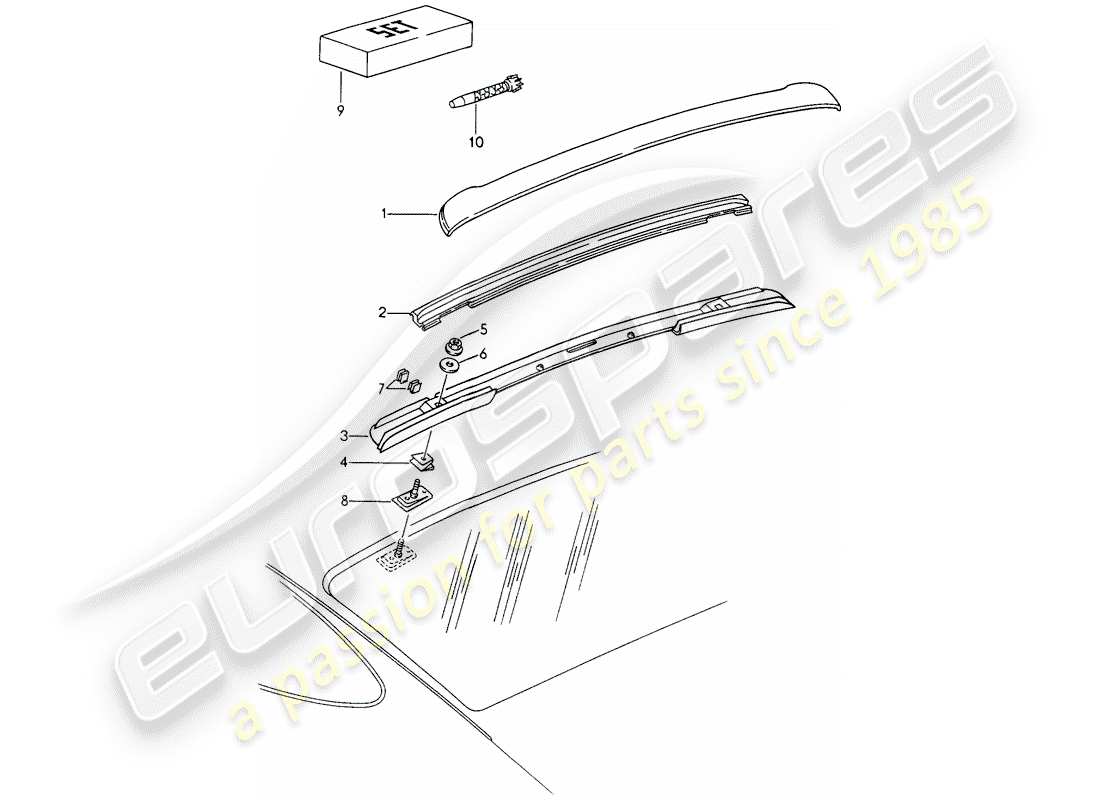 porsche 1994 (993) dachabdeckungsformteil ersatzteildiagramm