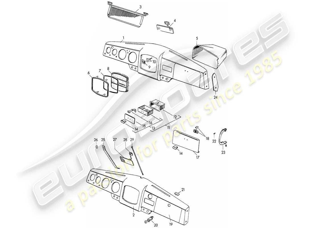 porsche 1957 (356/356a) dashboard-ersatzteildiagramm