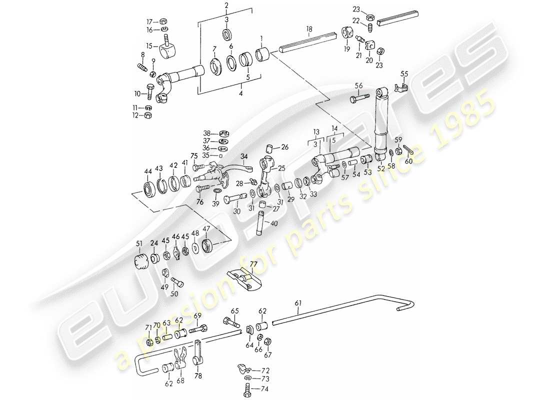 porsche 1957 (356/356a) vorderachse - schmierstoffe ersatzteildiagramm