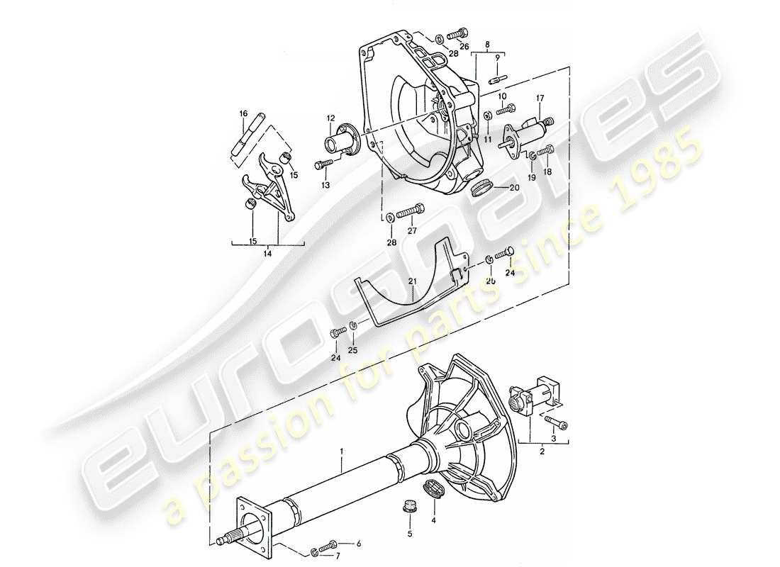 porsche 1987 (924s) zentralrohr - schaltgetriebe ersatzteildiagramm