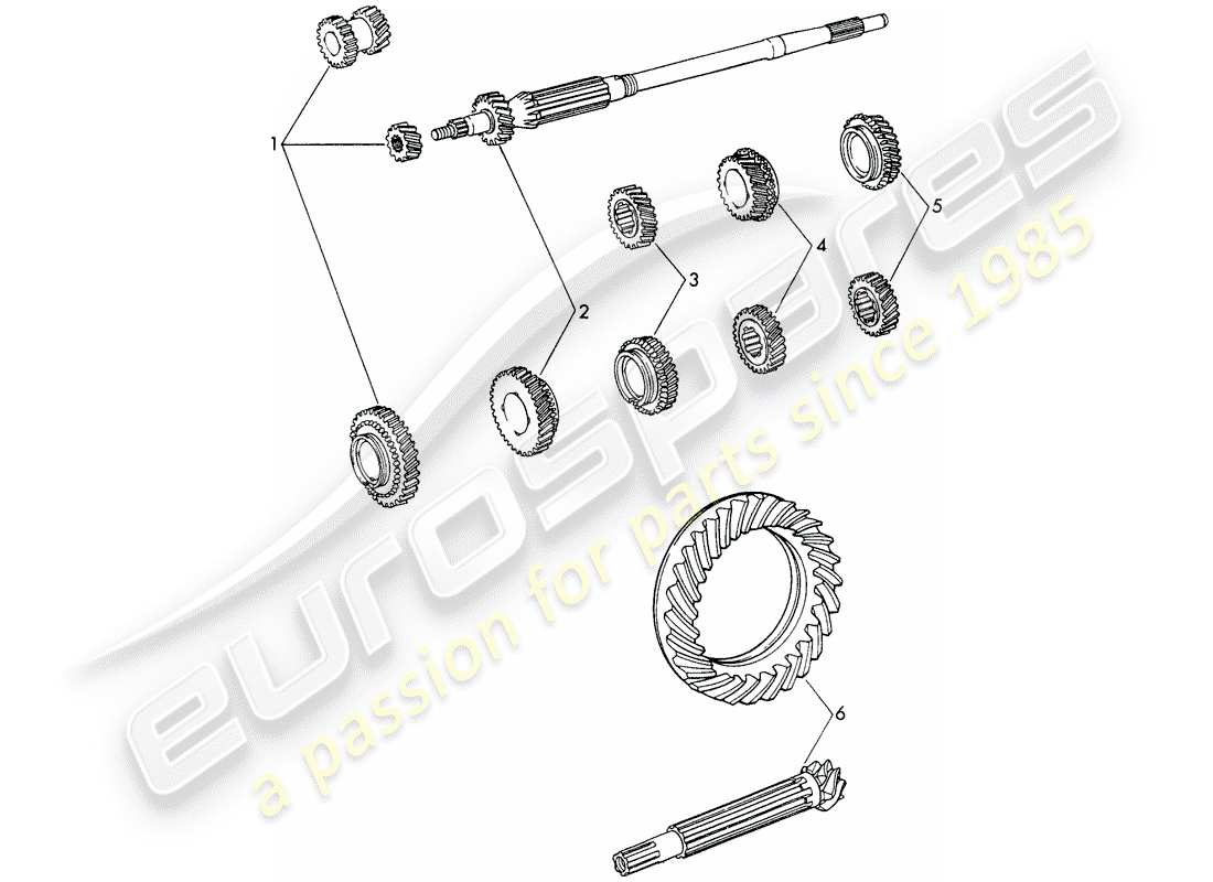 porsche 1969 (911/912) zahnradsätze - 5-speed - getriebe ersatzteildiagramm
