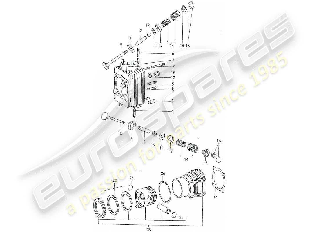 porsche 1973 (911) zylinderkopf - zylinder mit kolben - d >> - mj 1971 ersatzteildiagramm