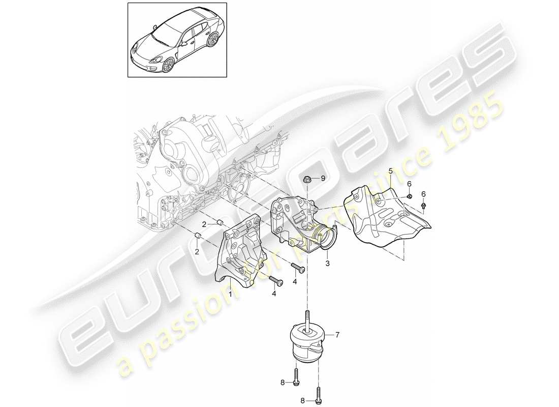 porsche 2014 (panamera 970) motoraufhängung teilediagramm