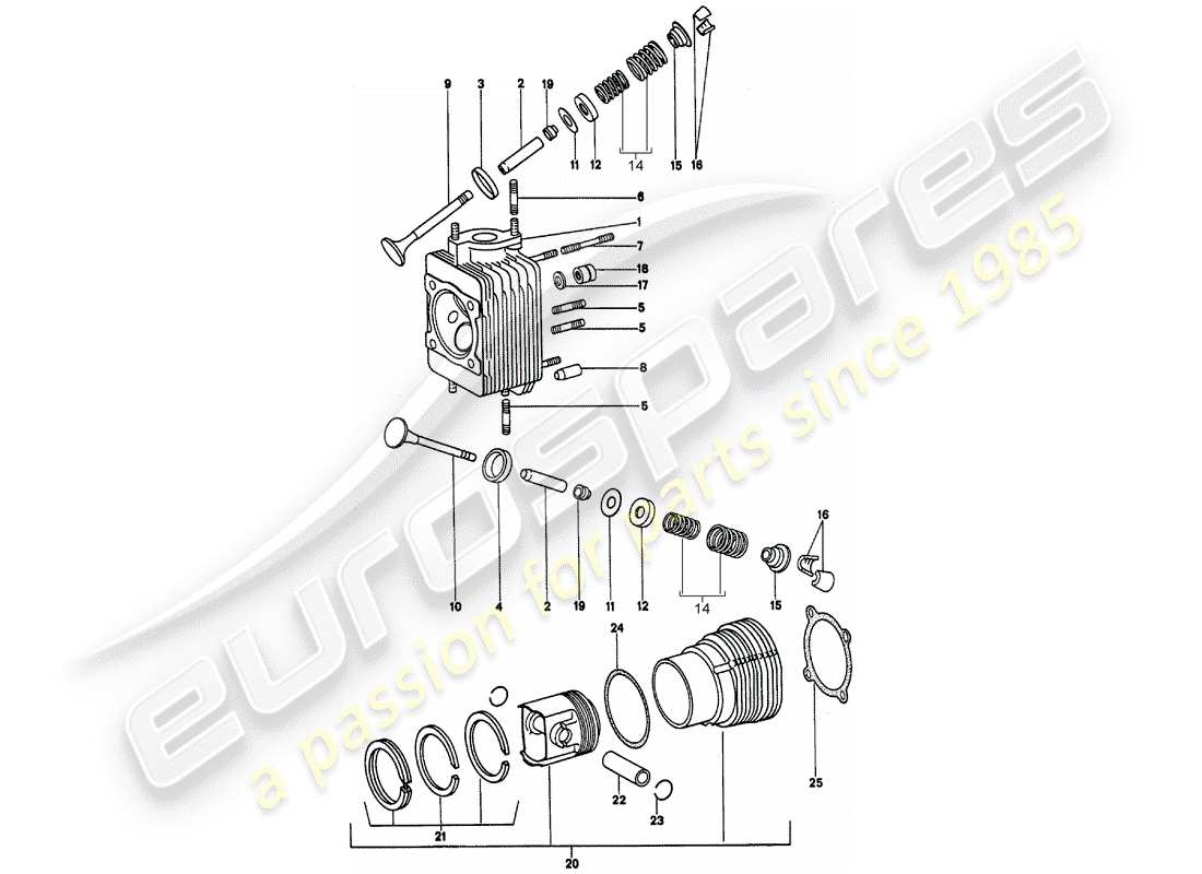 porsche 1977 (911) zylinderkopf teilediagramm