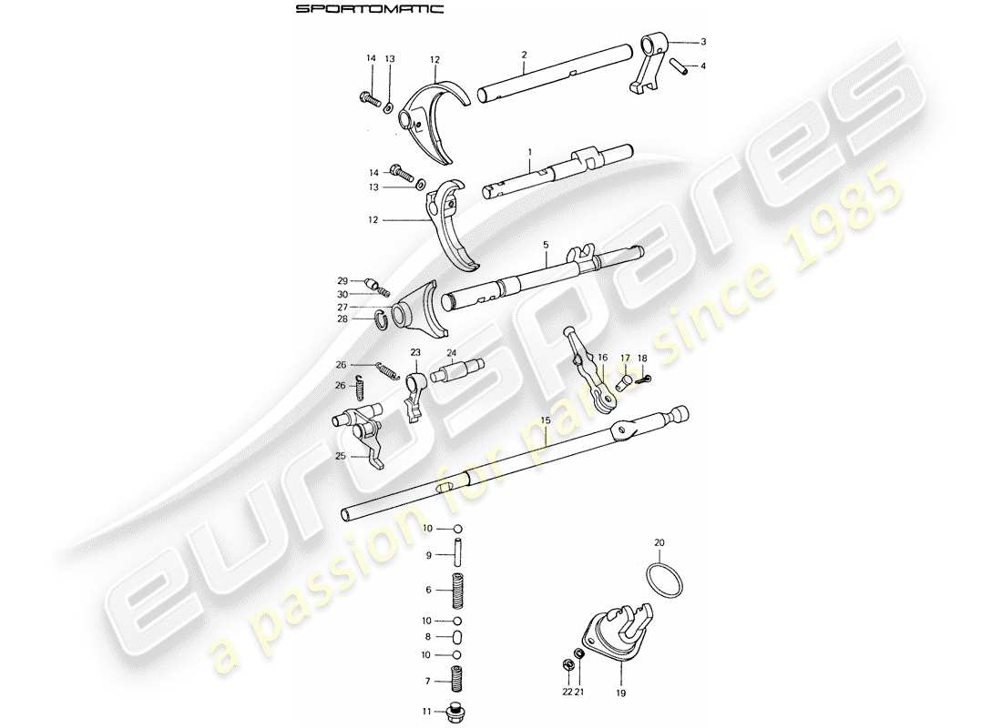 porsche 1977 (911) schaltstangen - schaltgabeln ersatzteildiagramm
