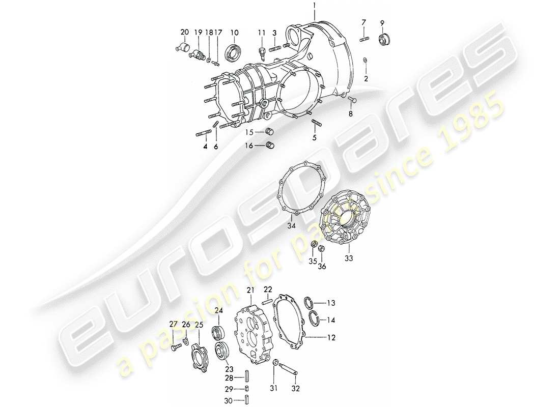 porsche 1972 (911) ersatzgetriebe - getriebegehäuse - kaltguss - d >> - mj 1970 ersatzteildiagramm
