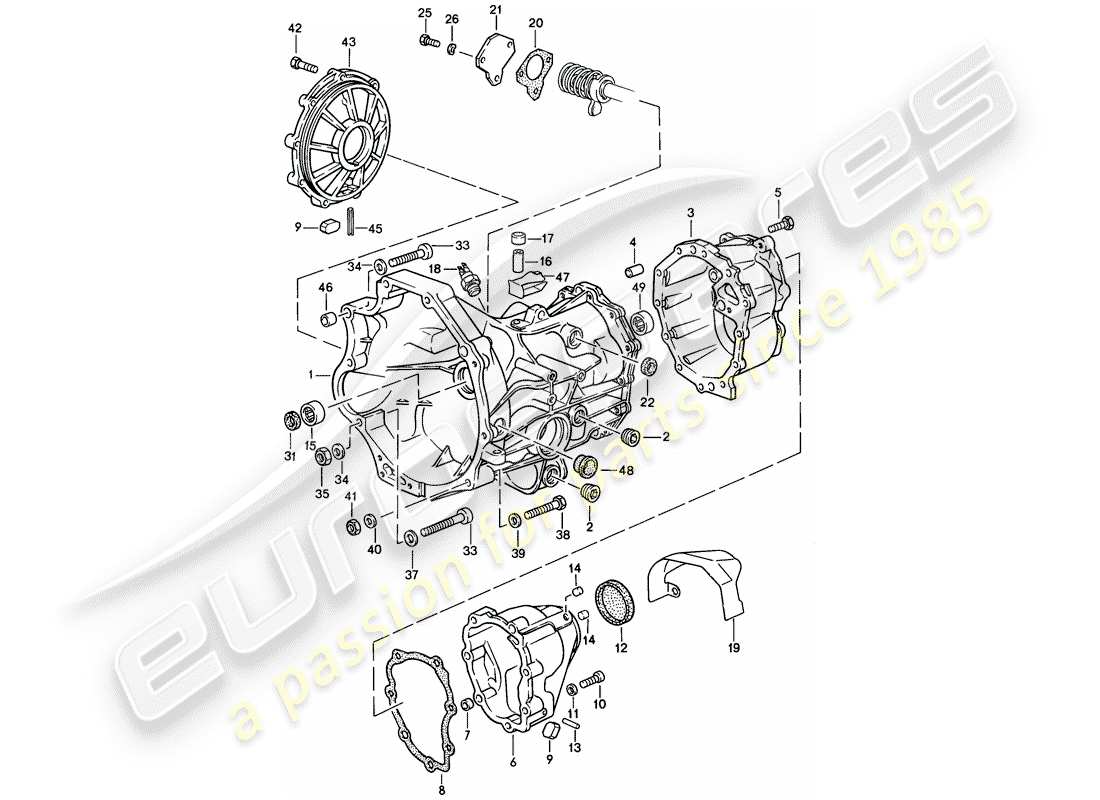 porsche 1988 (924s) ersatzgetriebe - getriebegehäuse - schaltgetriebe teilediagramm