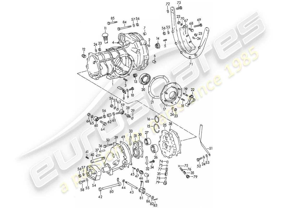 porsche 1963 (356b/356c) getriebegehäuse - mit: - getriebeaufhängung ersatzteildiagramm