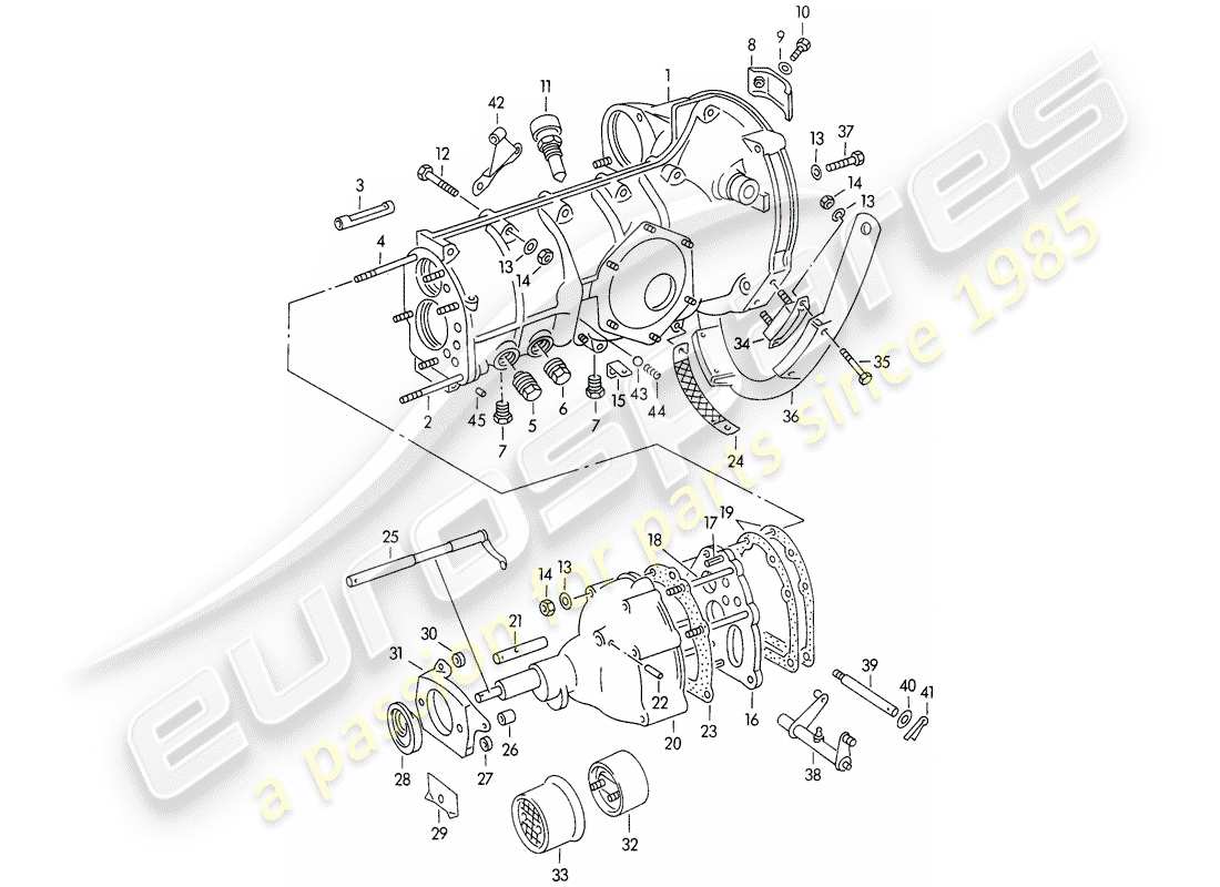 porsche 1955 (356/356a) getriebegehäuse - mit: - getriebeaufhängung ersatzteildiagramm