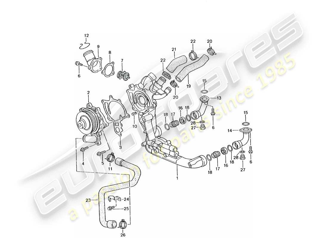 porsche 2005 (996 gt3) wasserpumpe - wasserpumpengehäuse ersatzteildiagramm