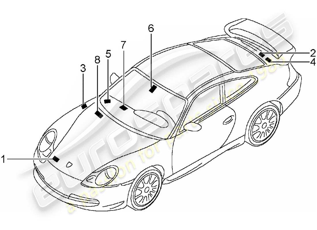 porsche 2005 (996 gt3) zeichen/hinweise teilediagramm