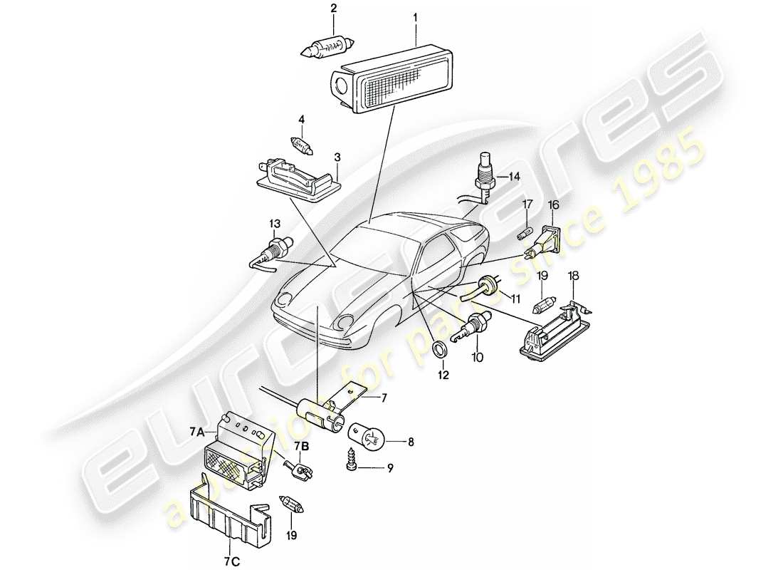 porsche 1988 (928) innenleuchten ersatzteildiagramm