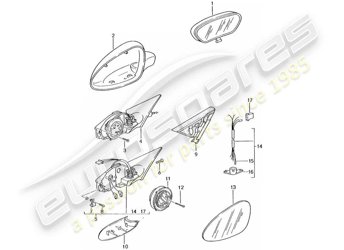 porsche 2005 (996 gt3) rückspiegel innen - rückspiegel teilediagramm