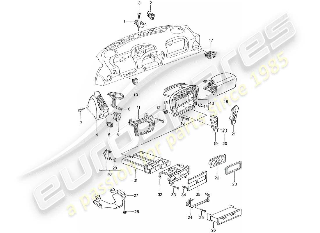 porsche 2003 (996) zubehör - armaturentafelverkleidung ersatzteildiagramm
