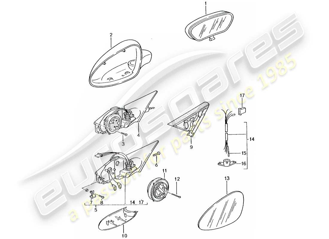 porsche 2003 (996) rückspiegel innen - rückspiegel teilediagramm